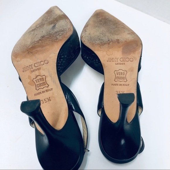 Vintage Jimmy Choo Slingback Black Leather Brogue-style Heels - Picture 6 of 7